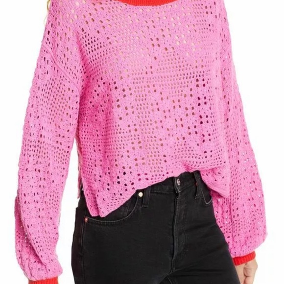 Free People Home Run Cotton Crochet Cropped Sweater XS NWT - Picture 3 of 7